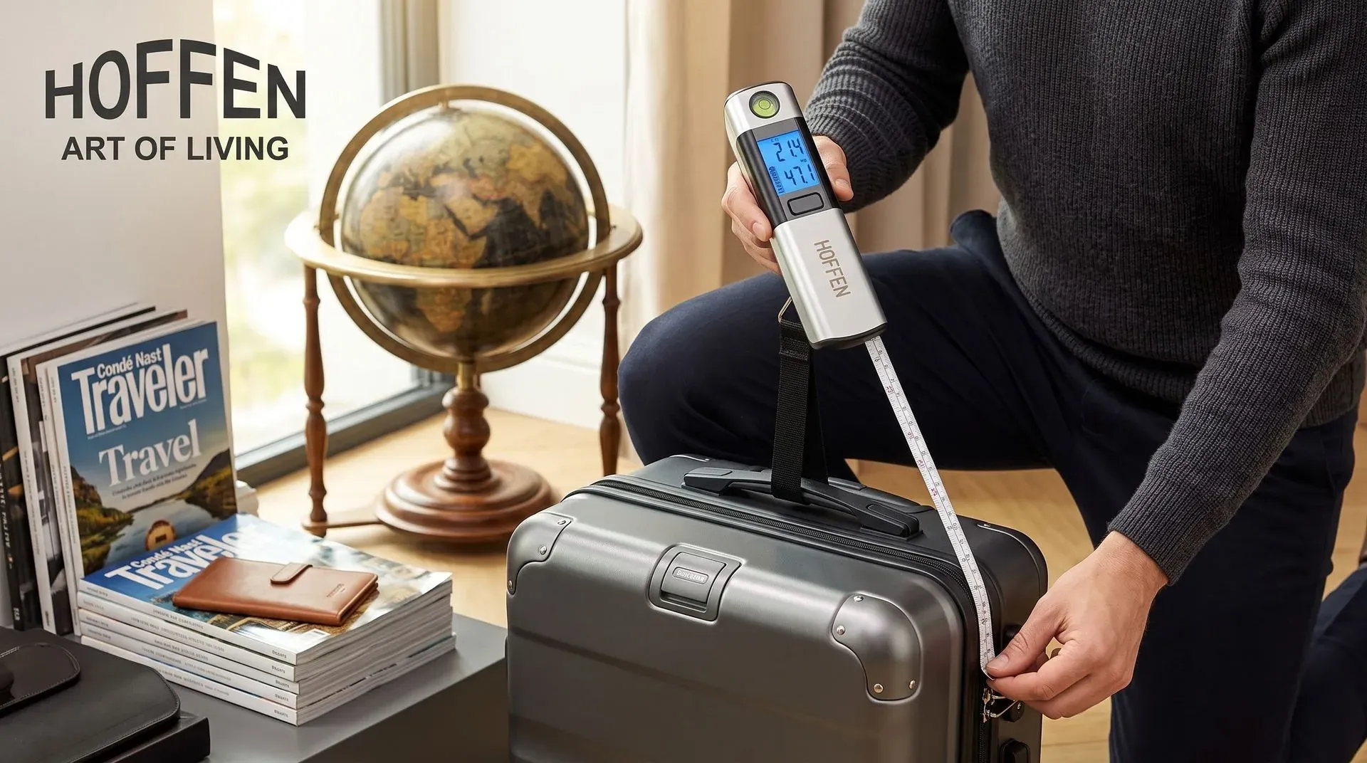 Portable luggage scale lifting a bag
