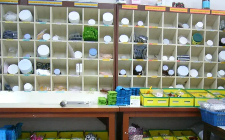 Medicine shelves in a hospital dispensary, for pharmacy chains and healthcare retailers