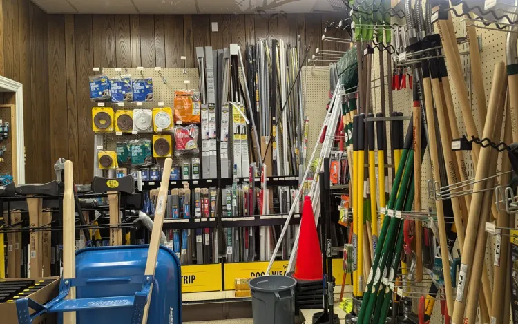 A hardware and equipment store with tools and supplies on its shelves, for scale dealers and distributors