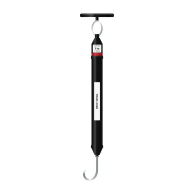 Private label tubular spring balance with a T grip, YOUR LOGO printed along the tube (Tubular spring balance, 5 kg or 25 kg × 100 g)