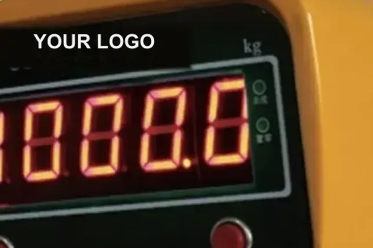Close-up of a crane scale display panel with YOUR LOGO printed above the red LED digits
