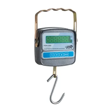 Private label digital cylinder weighing scale with a handle, a hook and YOUR LOGO on the panel (OM-CS-A-09, 50 kg × 10 g)