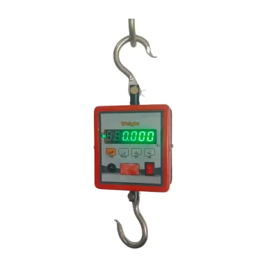 Private label 120 kg digital hanging scale with a red frame and steel S-hooks (M-120, 120 kg × 10 g)