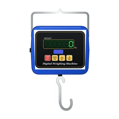 Private label 50 kg digital hanging scale with a blue body and steel handle (M-50, 50 kg × 10 g)