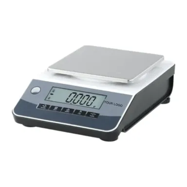 Private label precision weighing scale with a square steel pan and backlit LCD, YOUR LOGO in place of the brand (CS-2002, 2000 g × 0.01 g)