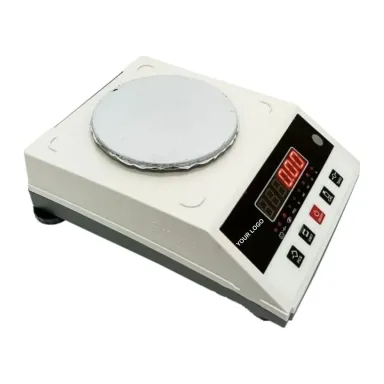 Private label jewellery scale with a round steel pan and red LED displays, YOUR LOGO in place of the brand (JS-600 Red LED, 600 g × 0.01 g)