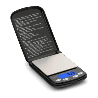 DS-500 private label pocket scale Private label pocket scale with a black flip cover and backlit display (DS-500, 500 g × 0.01 g)