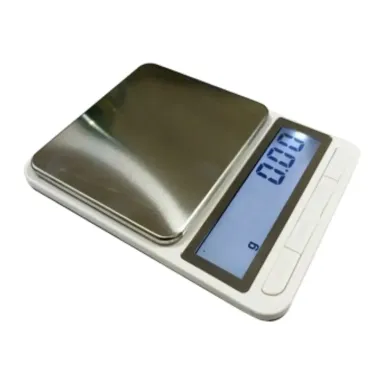 KE-500 private label pocket scale Private label digital scale with a large steel pan and a tall backlit display (KE-500, 500 g × 0.01 g)
