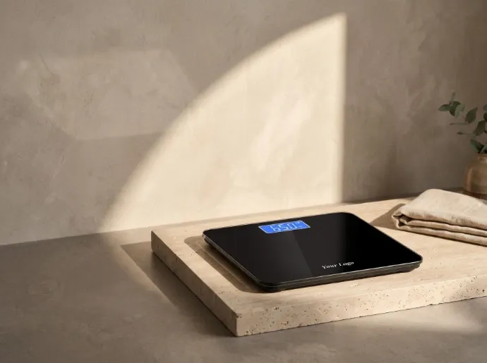 Private label bathroom scales with custom glass designs made by Omace