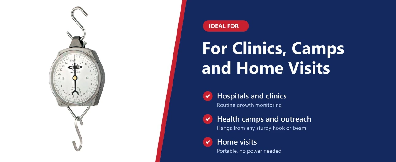Ideal for Clinics, Health Camps and Home Visits Manual baby hanging scale for hospitals, clinics, health camps and home visits, portable and needs no power