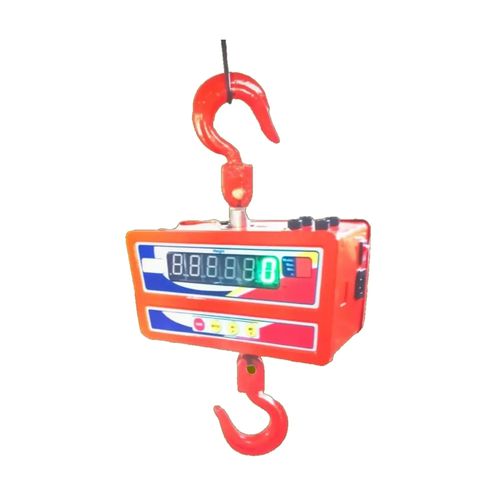 Omace OM-CS-M-500 500 kg crane scale, front view with crane hooks