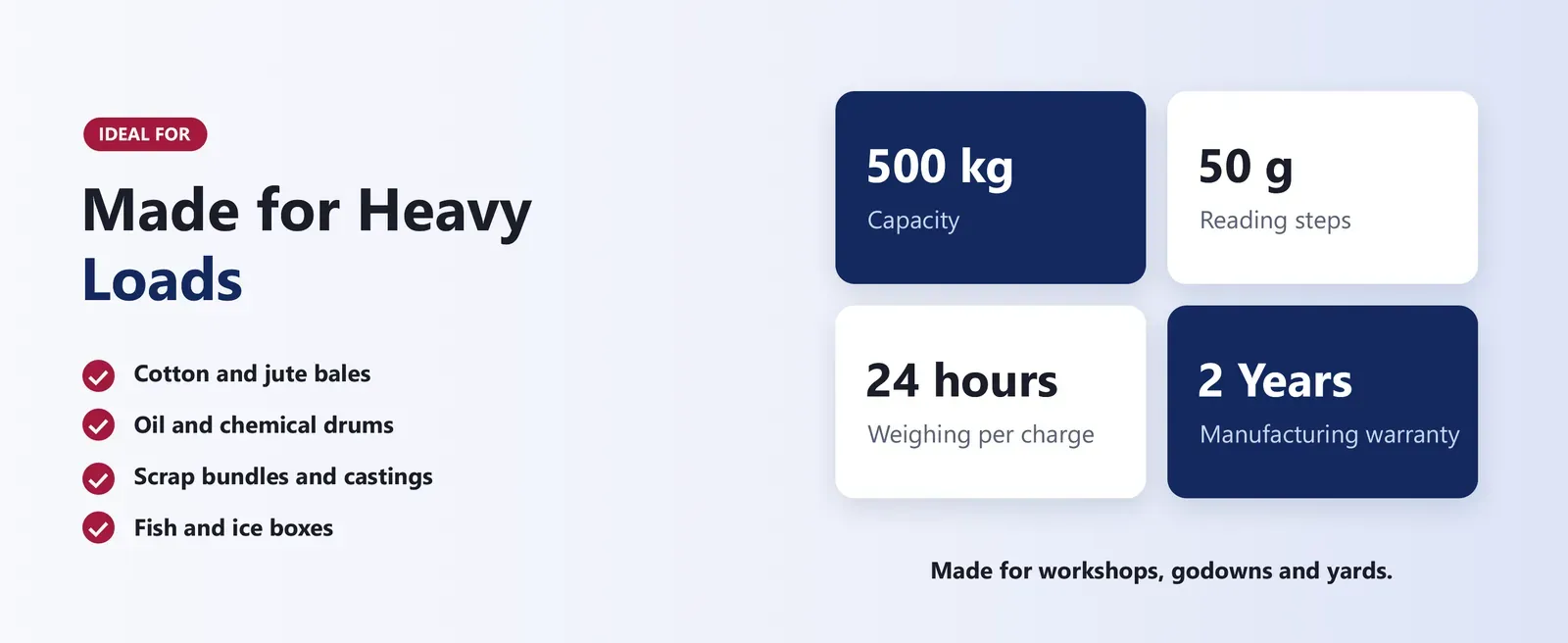 500 kg crane scale uses: cotton bales, oil drums, scrap bundles and fish boxes
