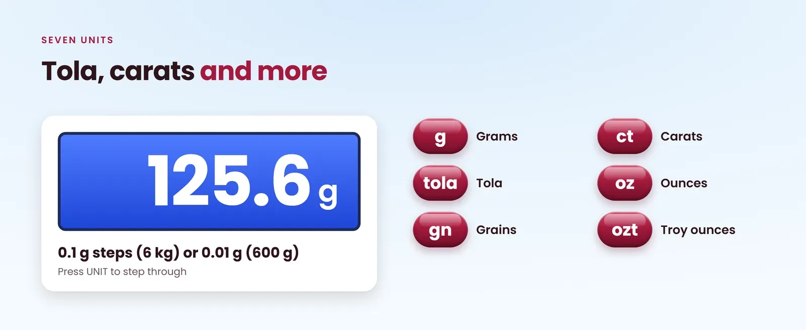 6 kg weighing scale reads grams, carats, tola, ounces, grains and troy ounces