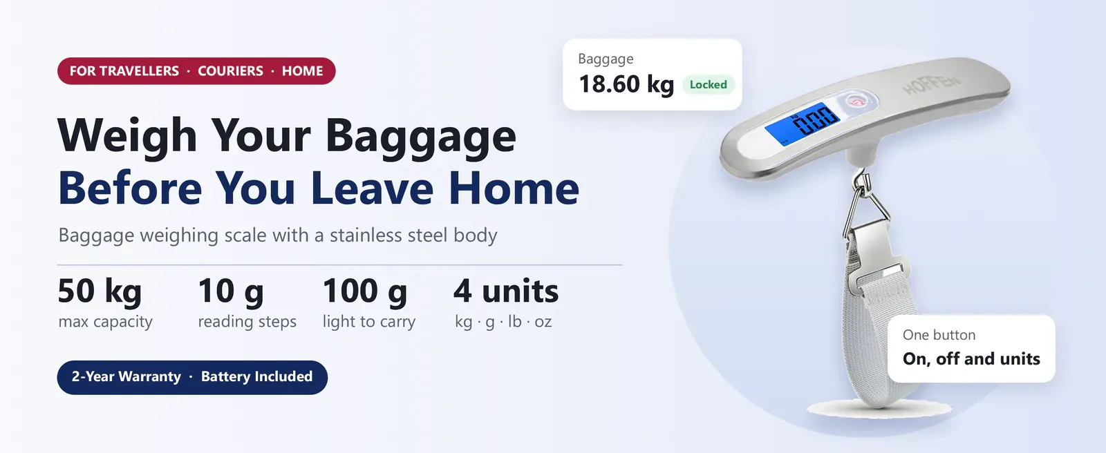 Hoffen HO-L-9 baggage weighing scale: 50 kg capacity, 10 g steps, 100 g, four units