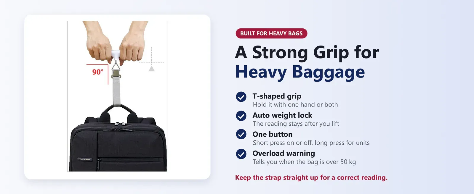 Hoffen baggage scale T-shaped grip held with both hands, with auto weight lock and one button
