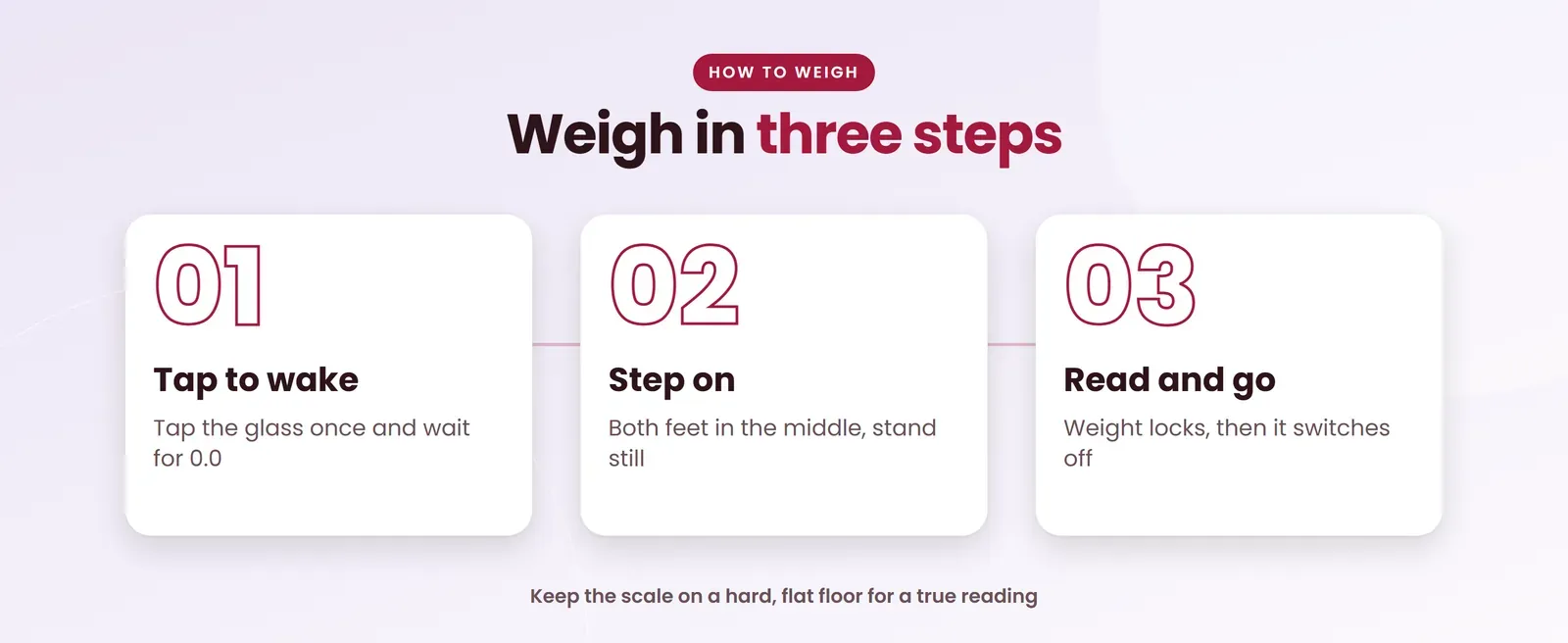 How to use the Venus EPS-283 black weighing scale: tap to wake, step on, read and go