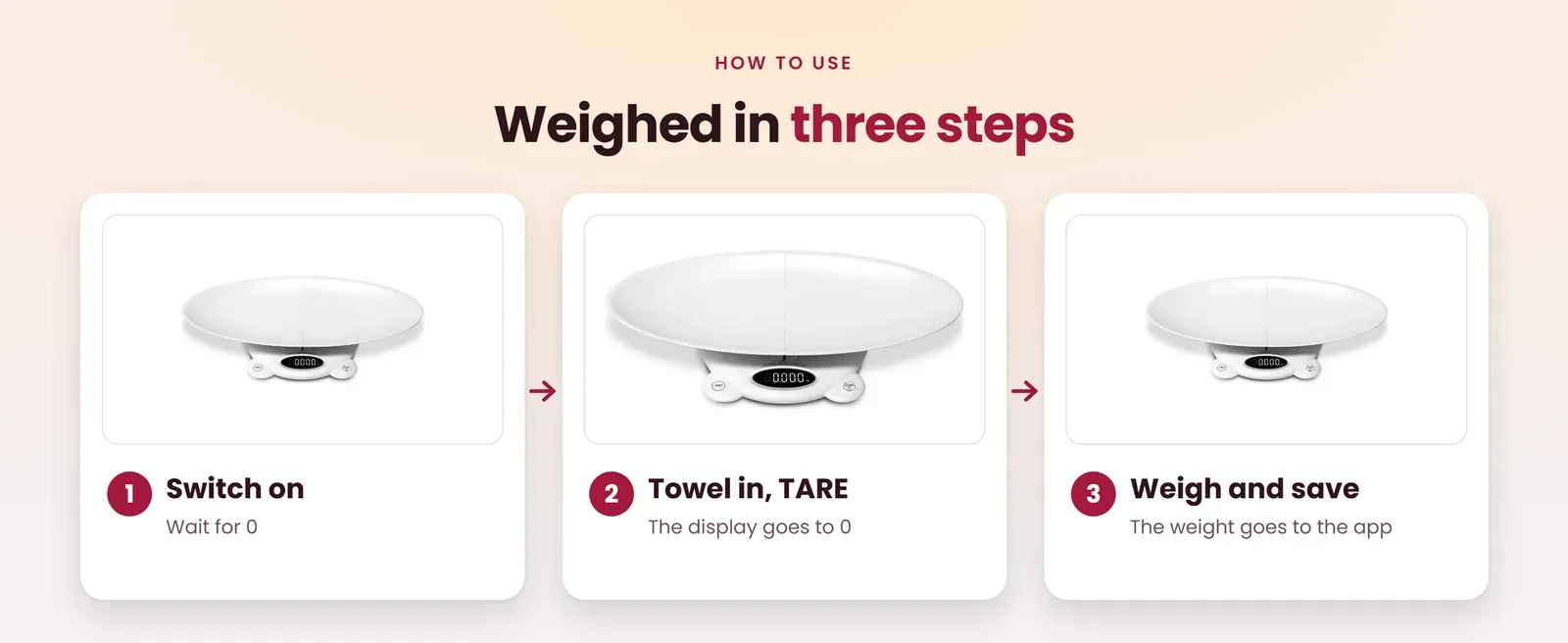 How to use the Bluetooth baby scale: switch on, tare the towel, weigh and save the weight in the app