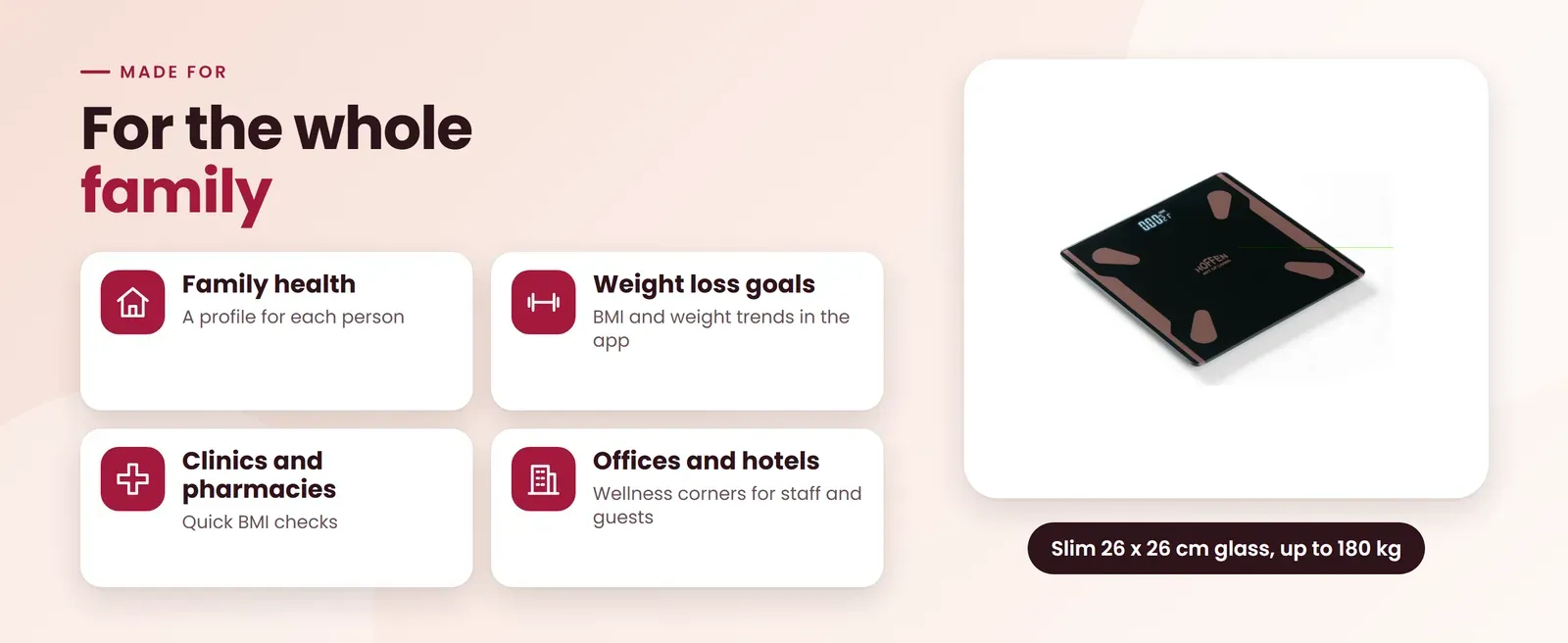 Hoffen HO-9 App BMI weighing machine for family health, weight loss goals, clinics and pharmacies and offices and hotels