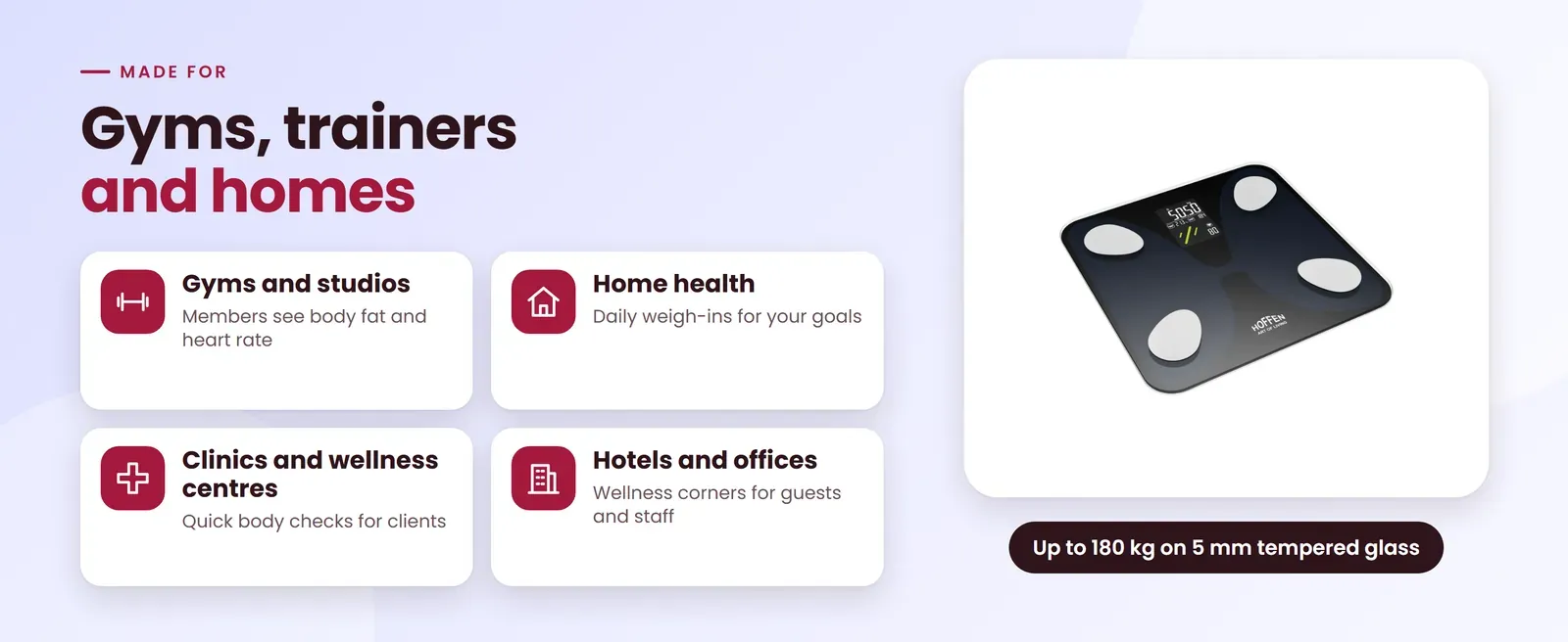 Hoffen HO-45 App body composition scale for gyms and studios, home health, clinics and wellness centres and hotels and offices