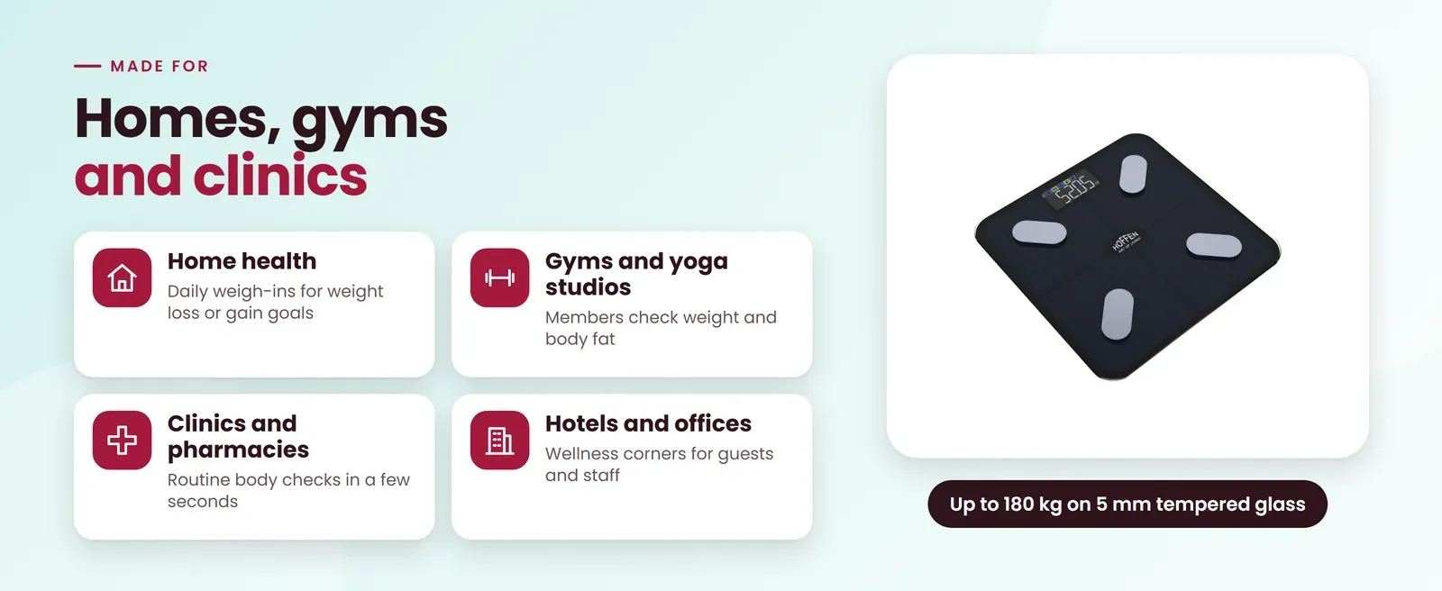 Hoffen HO-36 App body fat analyzer for home health, gyms and yoga studios, clinics and pharmacies and hotels and offices