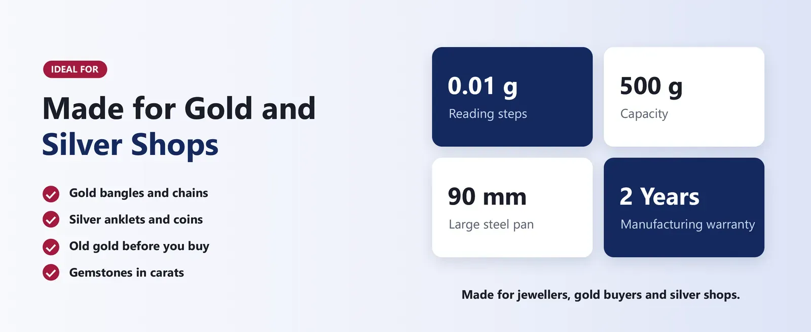 Gold and silver scale uses: bangles and chains, silver anklets and coins, old gold, gemstones