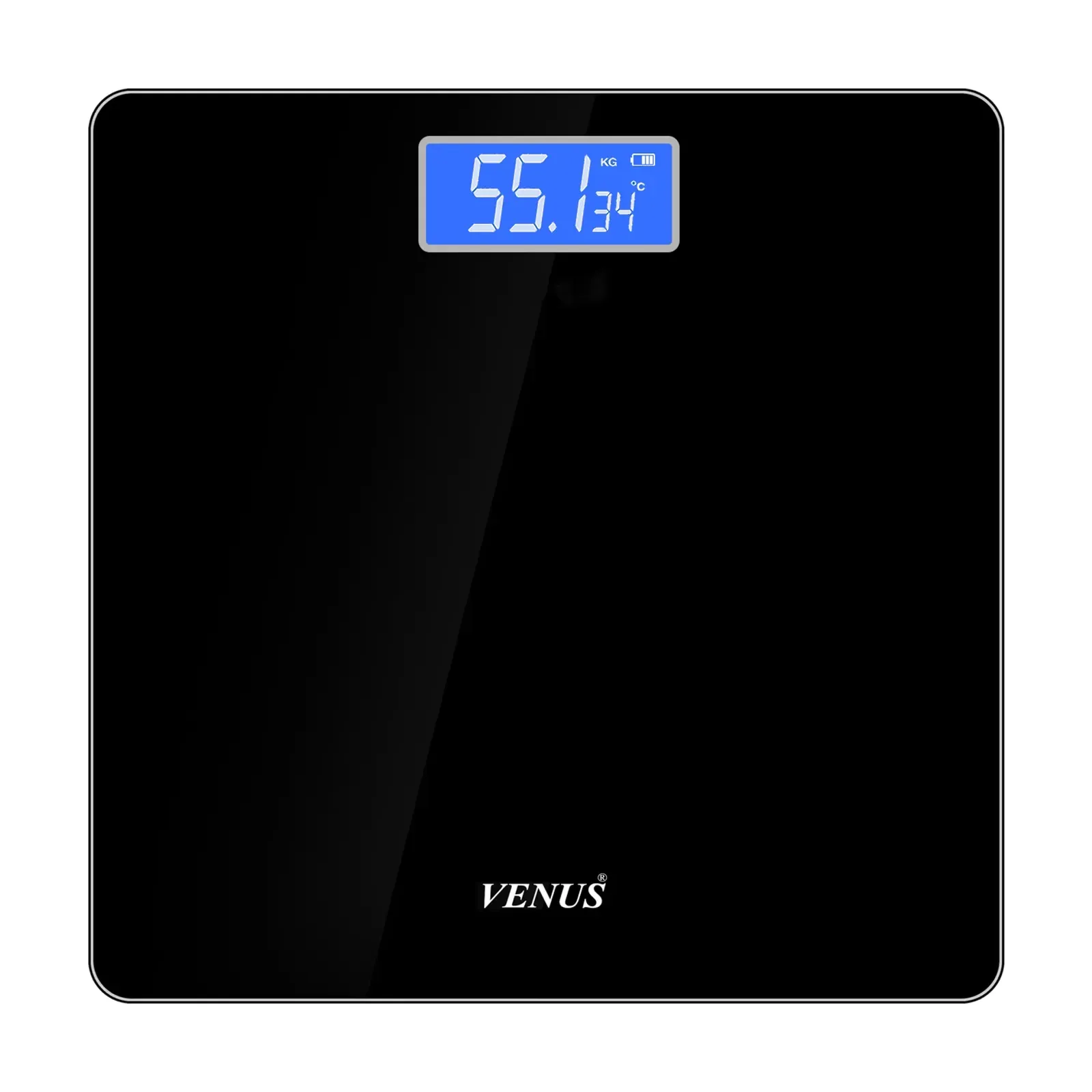 Venus EPS-2001 Digital Weighing Machine for Body Weight, 180 kg, Backlit LCD, Tempered Glass, 11 Designs, Black
