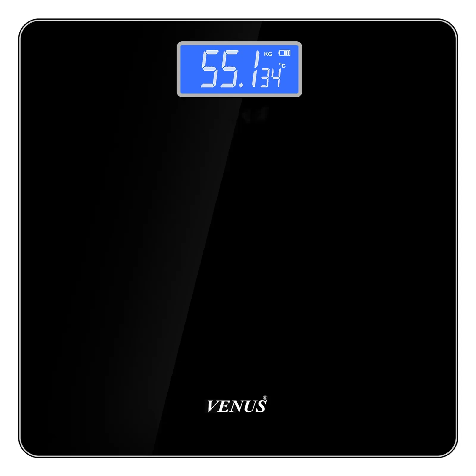 Venus EPS-2001 digital weighing machine for body weight, black, front view