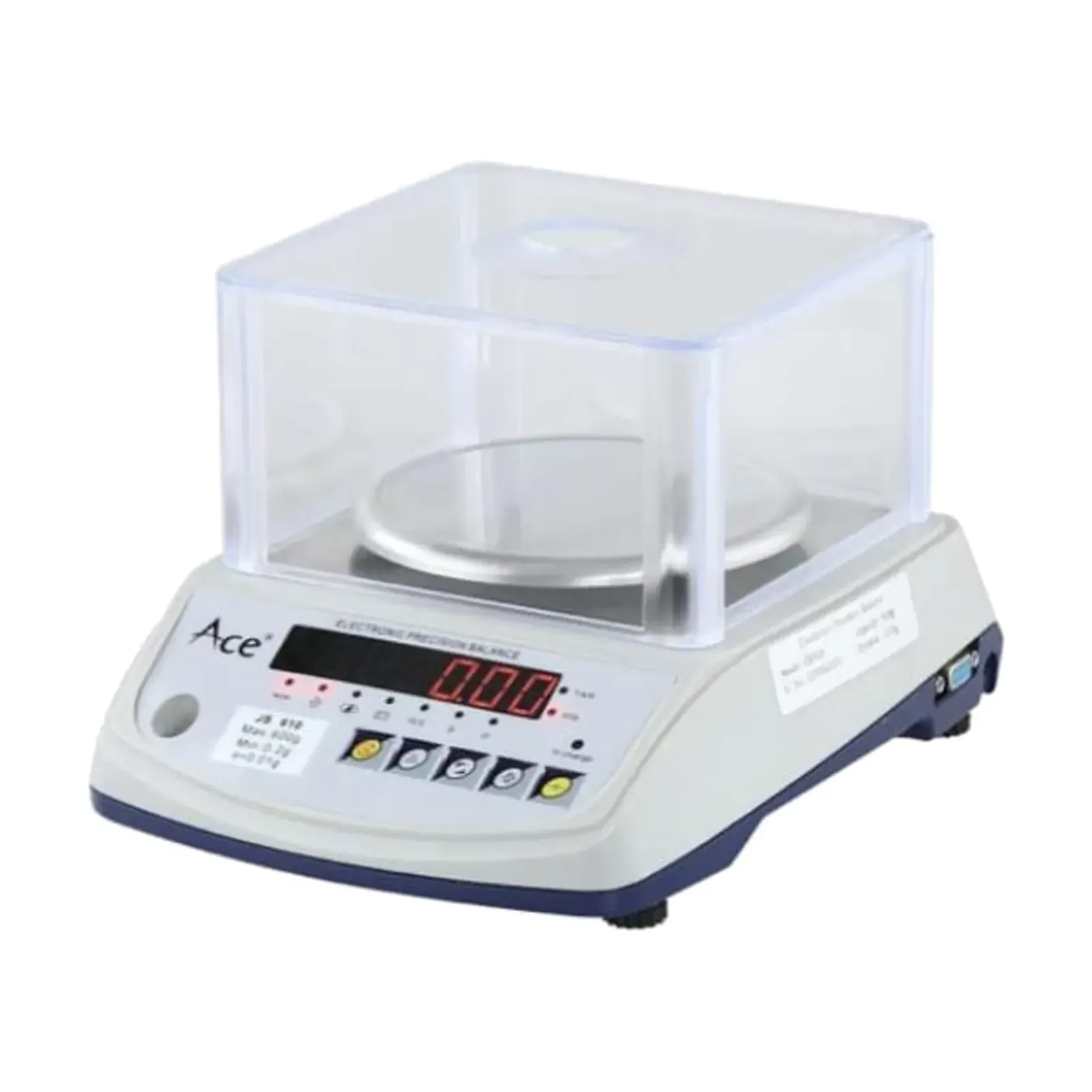 Ace JS-610 electronic jewellery weighing scale, front view with the clear cover and red LED