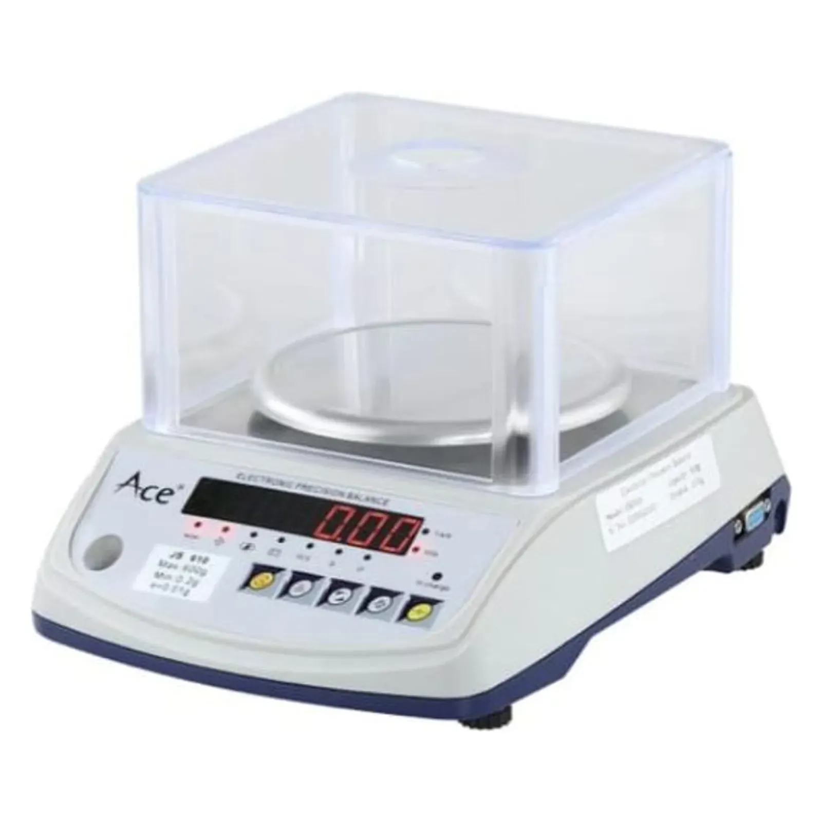 Ace JS-610 electronic jewellery weighing scale, front view with the clear cover and red LED