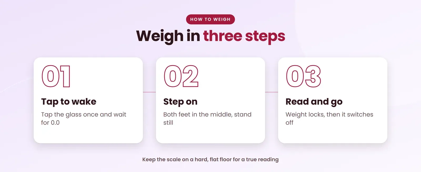 How to use the Venus EPS-189 floral bathroom scale: tap to wake, step on, read and go