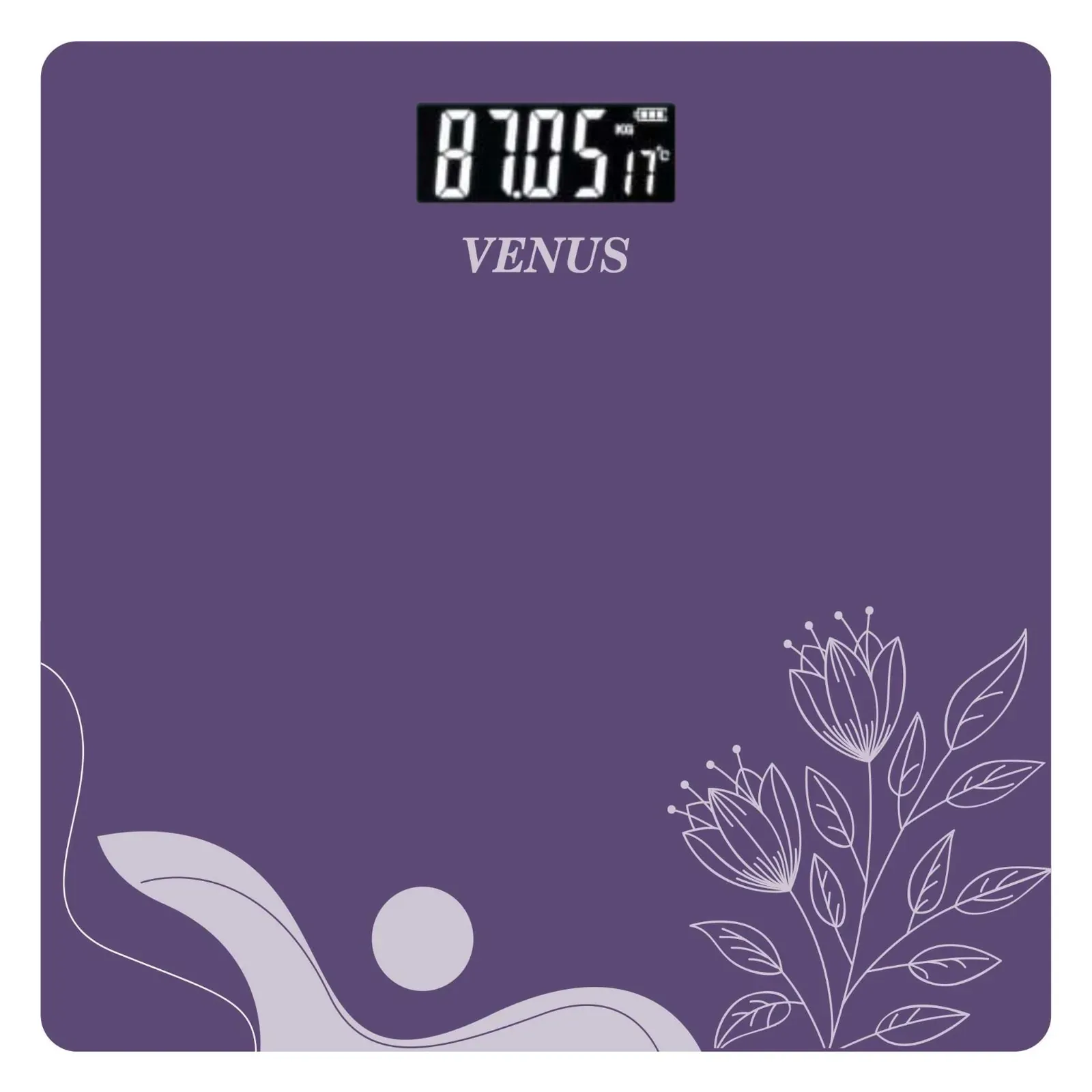 Venus EPS-189 floral bathroom scale, purple floral (A), front view