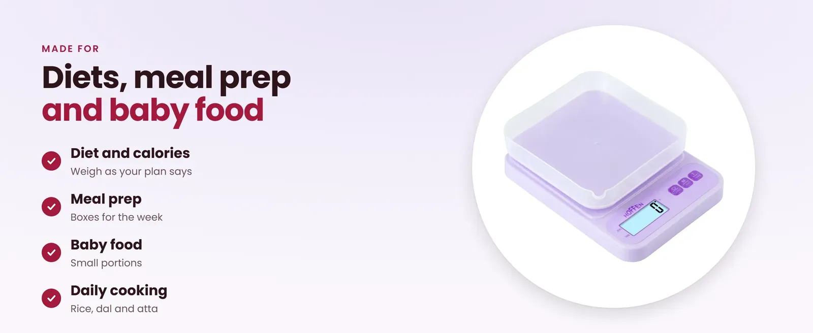 Food weighing scale for diet and calories, meal prep, baby food and daily cooking