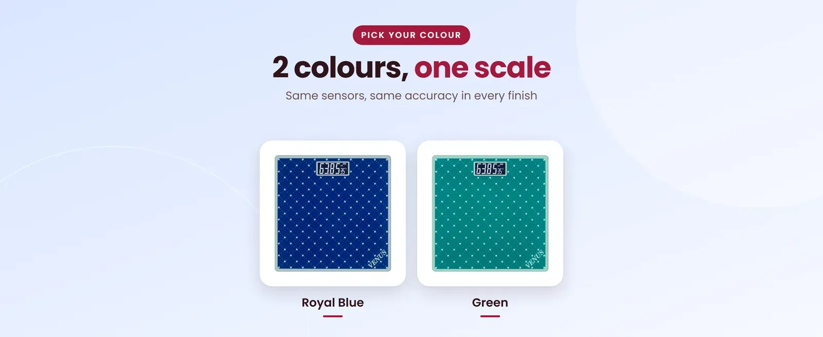 Venus EPS-2599 glass bathroom scale in Royal Blue, Green