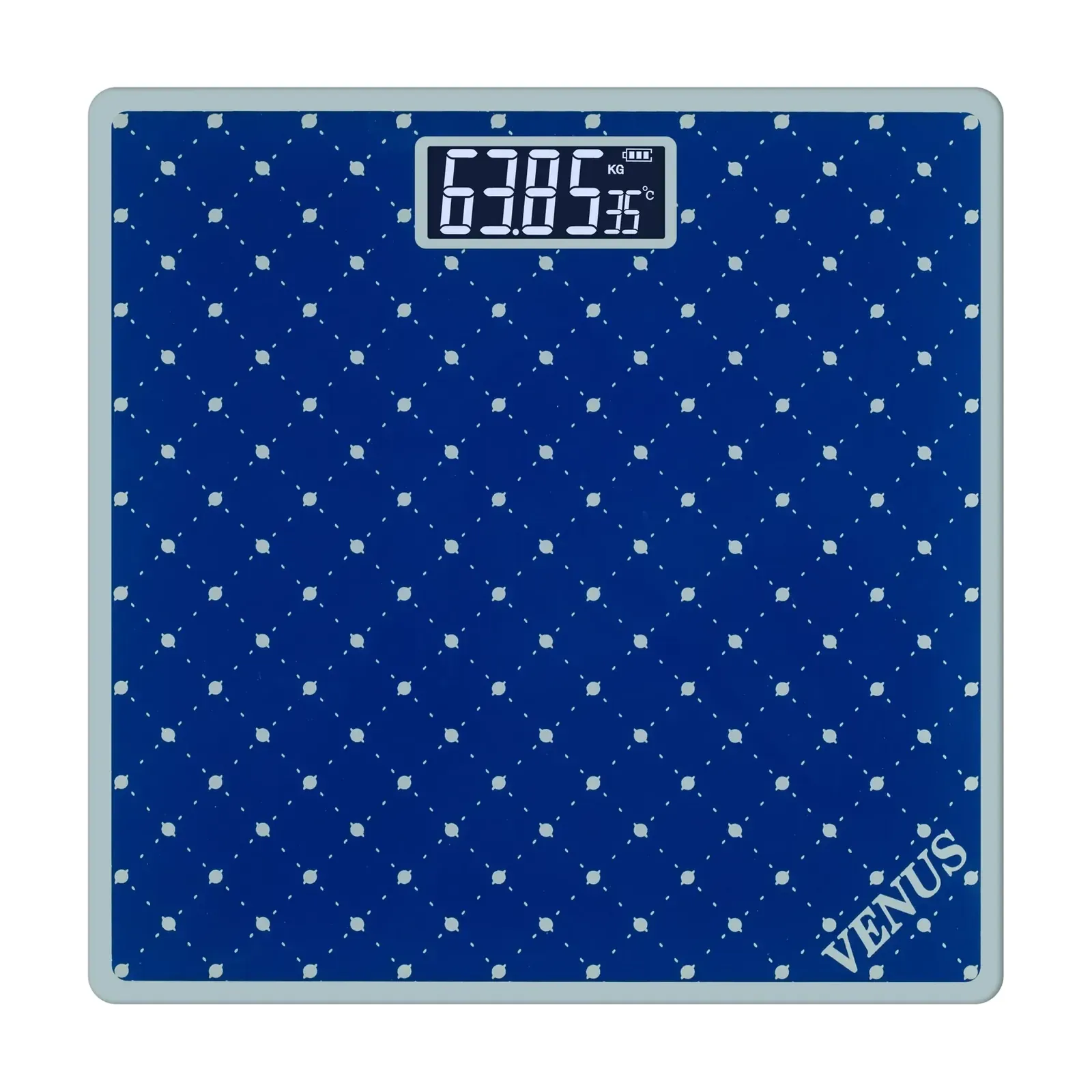 Venus EPS-2599 Glass Bathroom Scale, Patterned Glass, 180 kg, Backlit LCD, Royal Blue and Green, Royal Blue