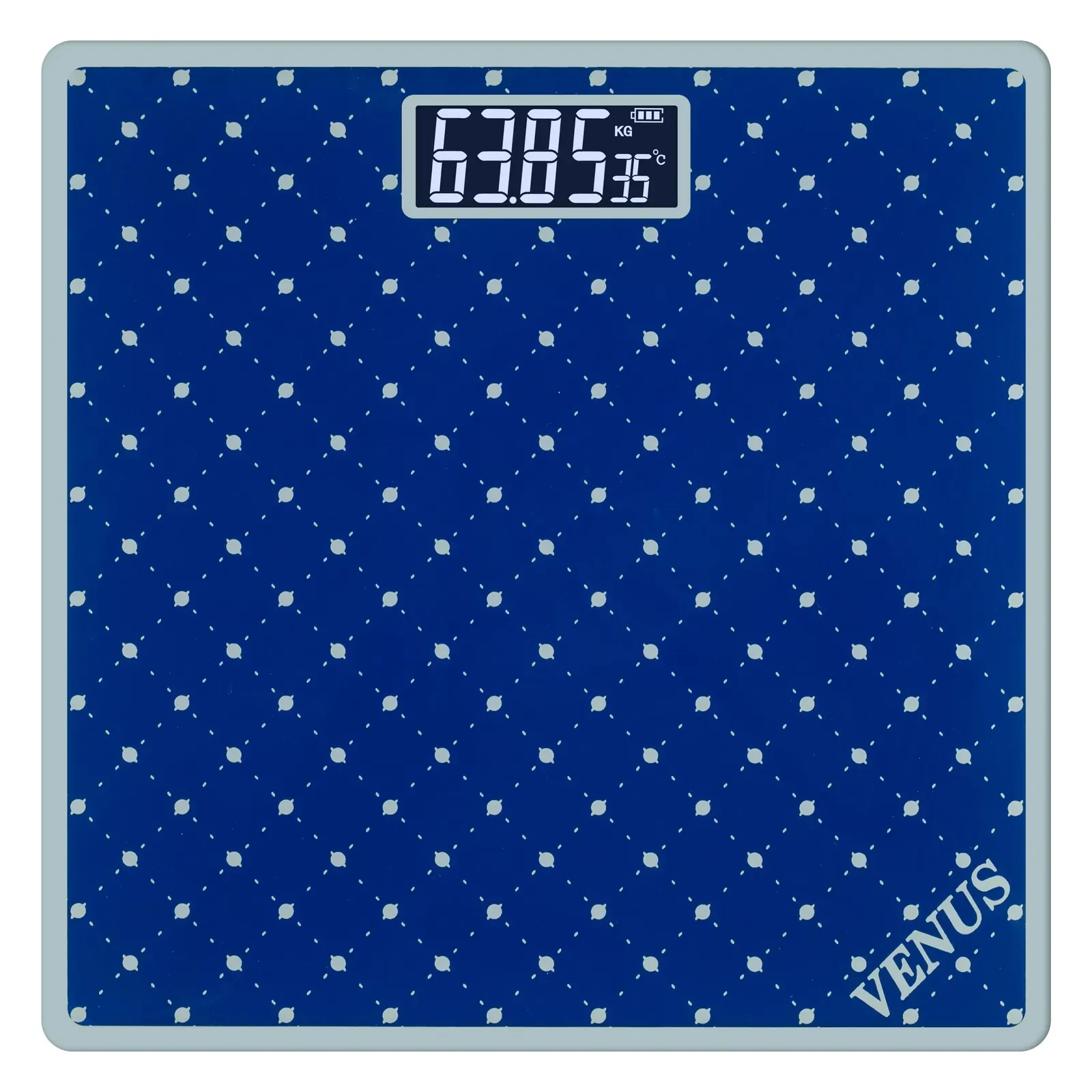 Venus EPS-2599 glass bathroom scale, royal blue, front view