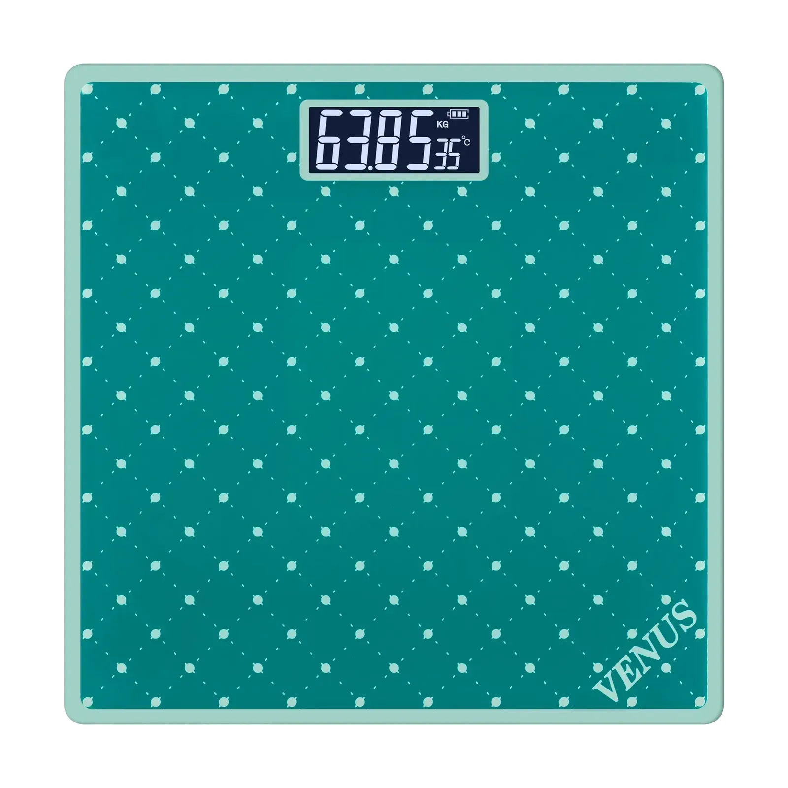 Venus EPS-2599 Glass Bathroom Scale, Patterned Glass, 180 kg, Backlit LCD, Royal Blue and Green, Green