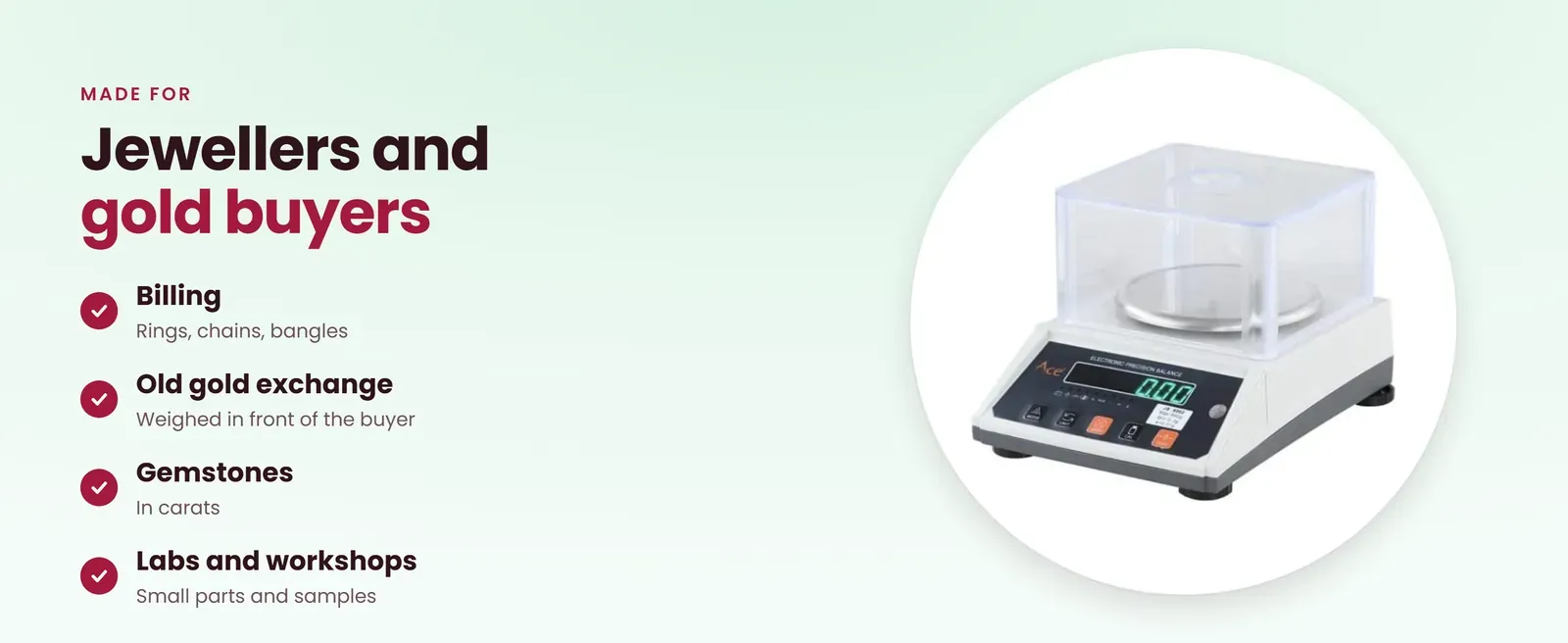 Gold weighing scale for billing, old gold exchange, gemstones and workshops