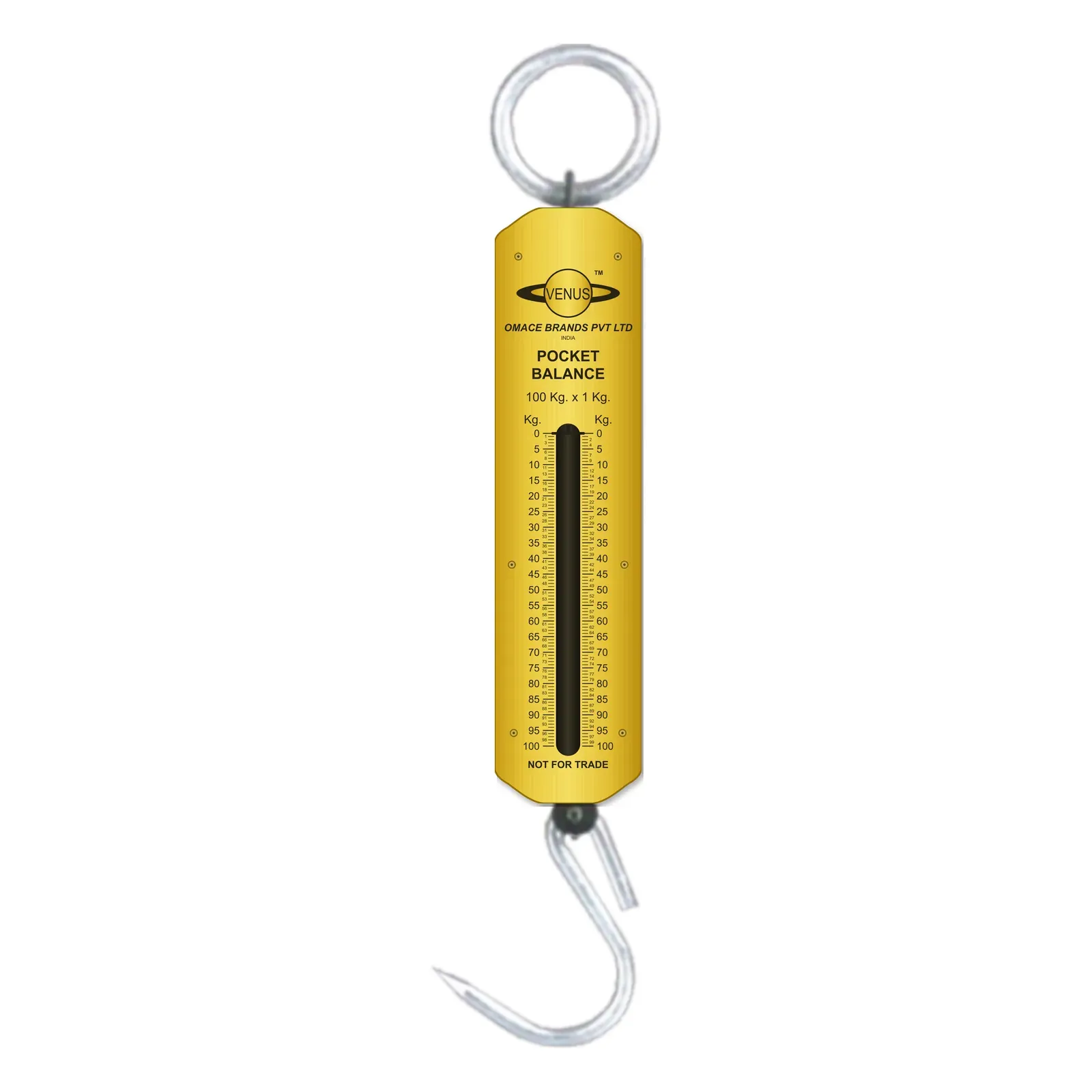 Venus PK heavy duty spring balance 100 kg, front view with ring and hook
