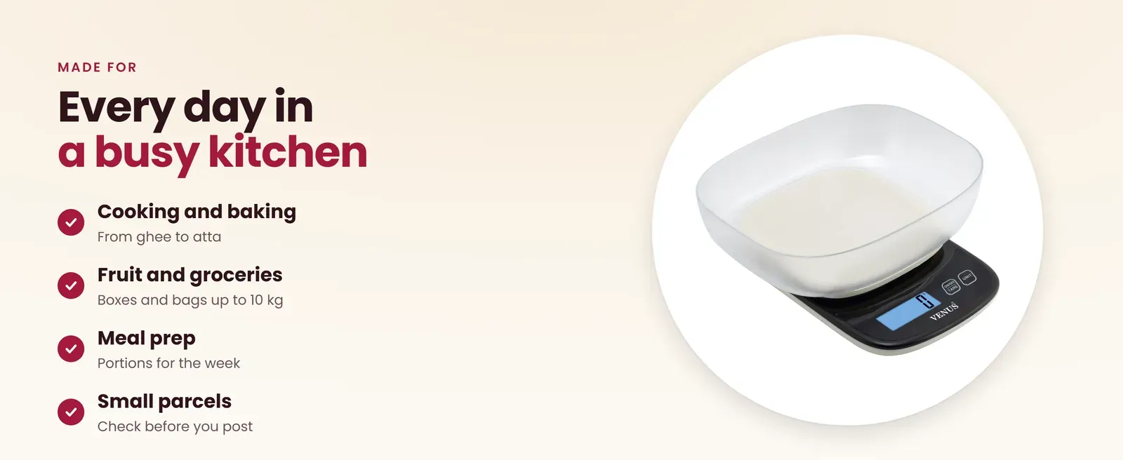 Kitchen scale 10kg for cooking and baking, fruit and groceries, meal prep and small parcels