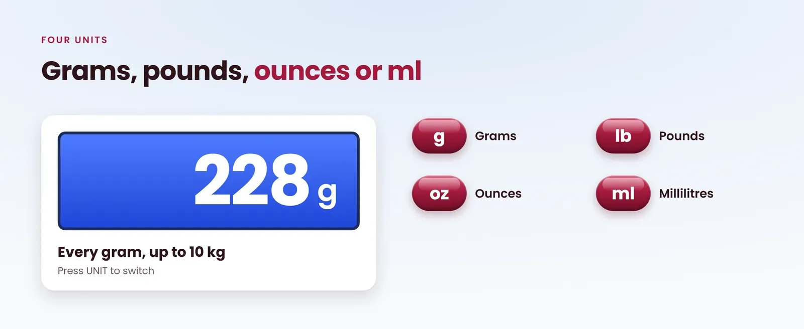 Kitchen weighing scale with bowl reads grams, pounds, ounces and millilitres up to 10 kg