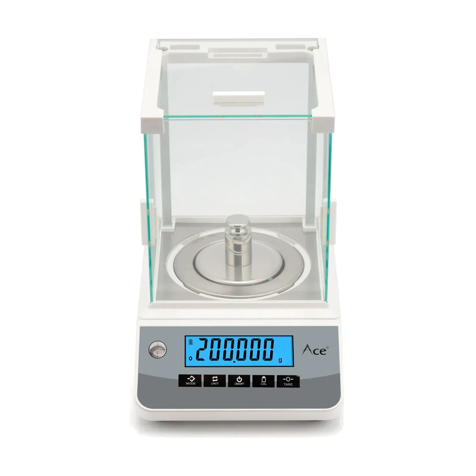 Ace CY-2003 lab weighing balance, front view with glass windshield