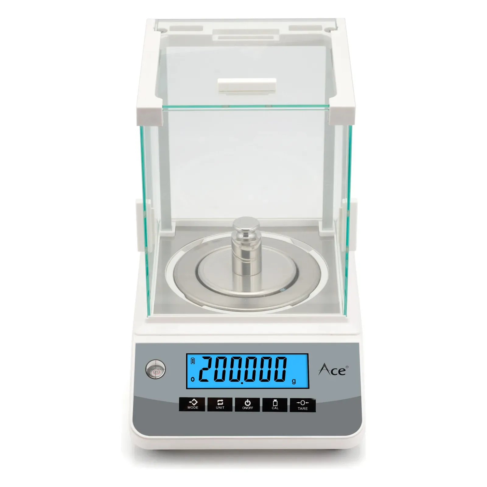 Ace CY-2003 lab weighing balance, front view with glass windshield