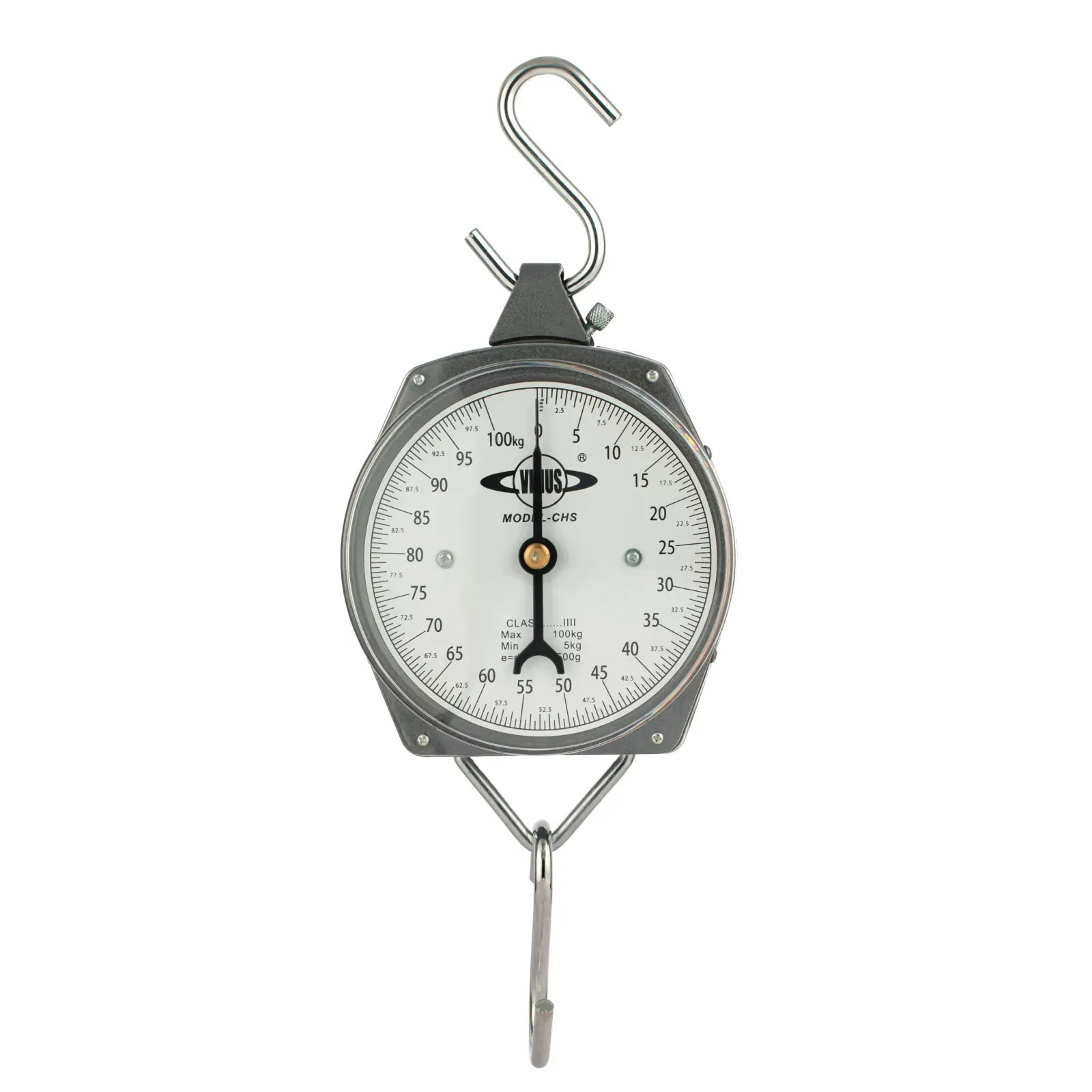 100 kg model, front view Venus CHS 100 kg mechanical hanging scale, front view