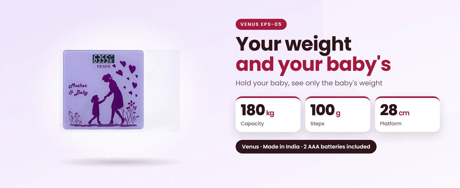 Venus EPS-05 mother and child weighing scale: Hold your baby, see only the baby's weight
