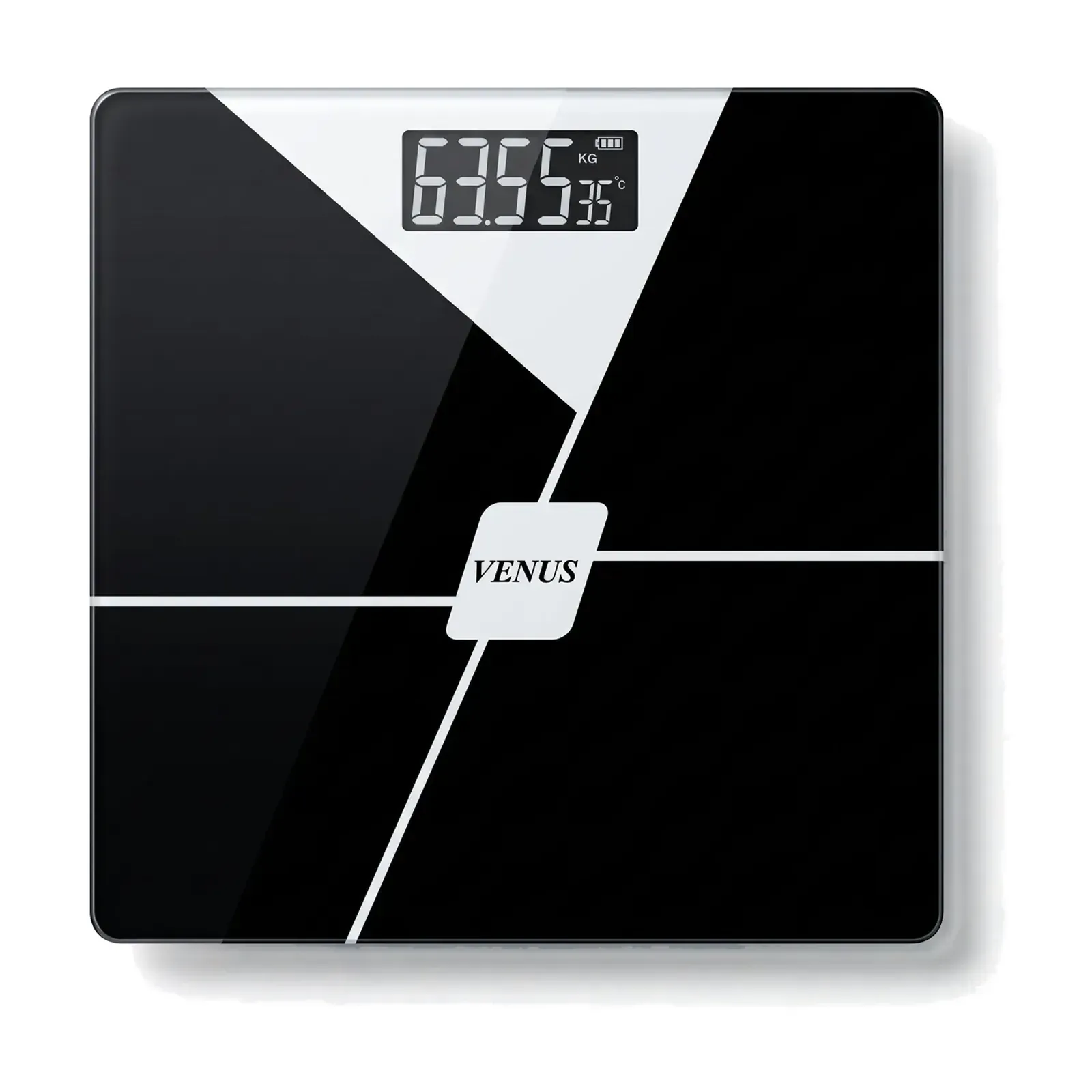Venus EPS-279 patterned weighing scale, black geometric (A), front view
