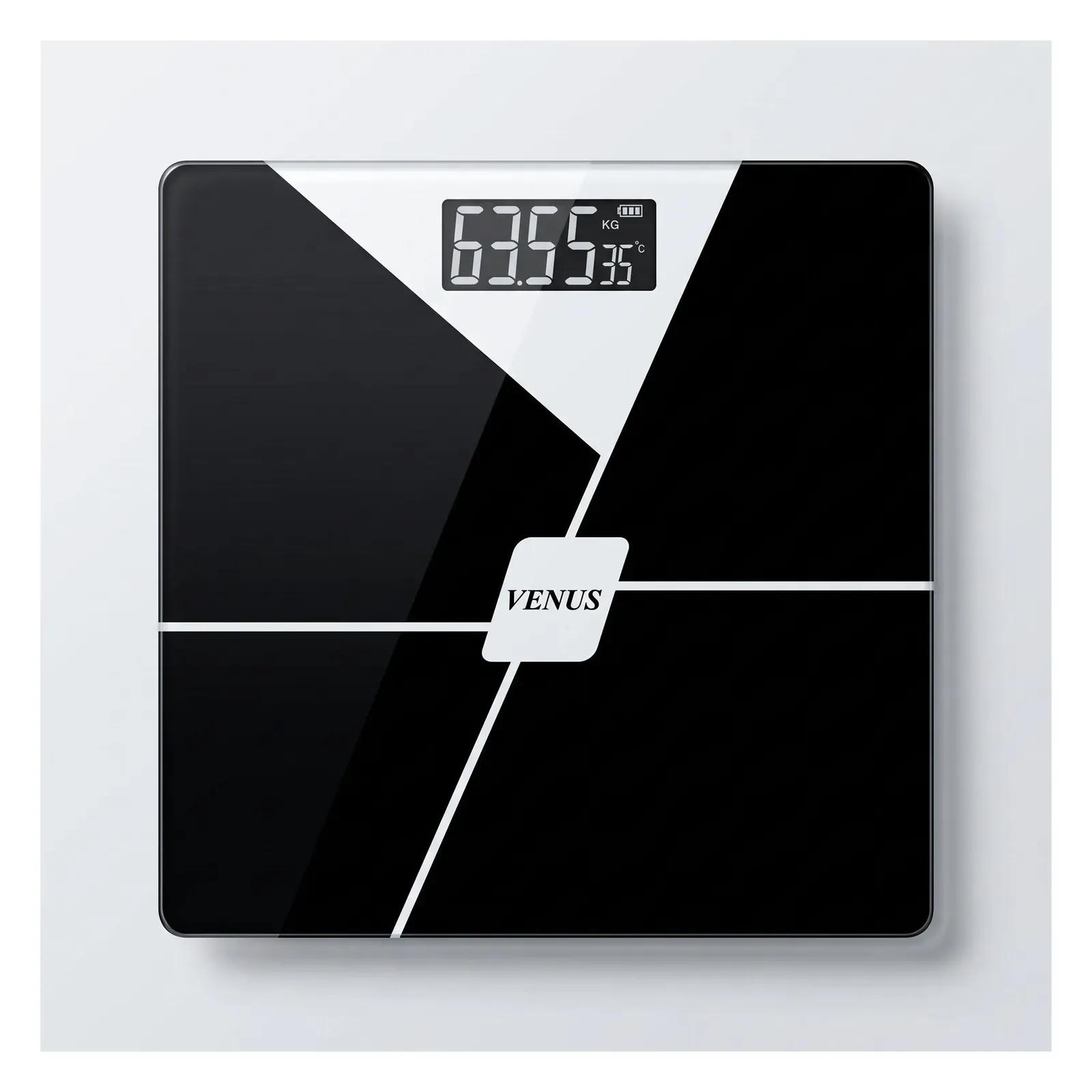 Venus EPS-279 patterned weighing scale, black geometric (A), front view