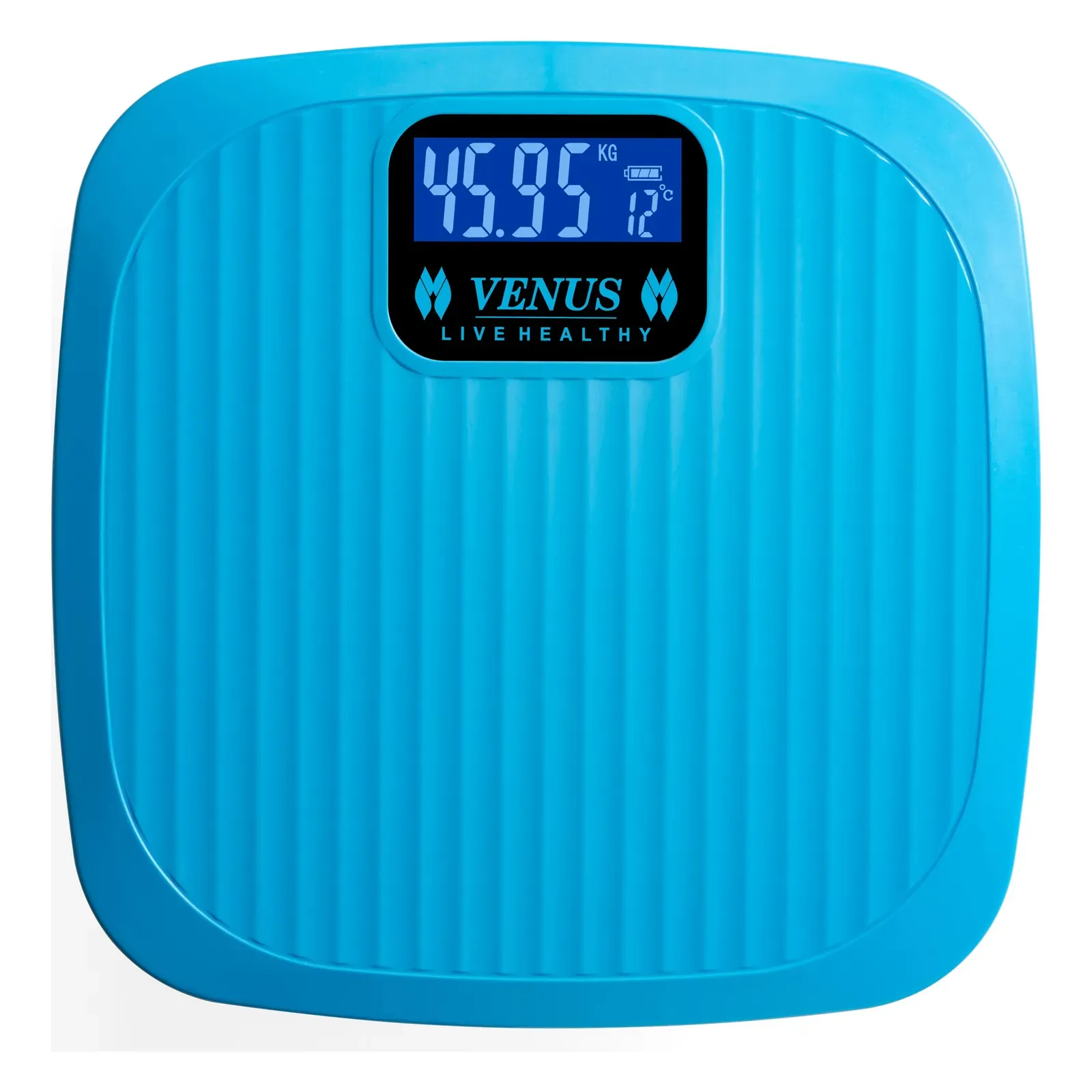 Venus EPS-9999 plastic weighing scale, blue, front view