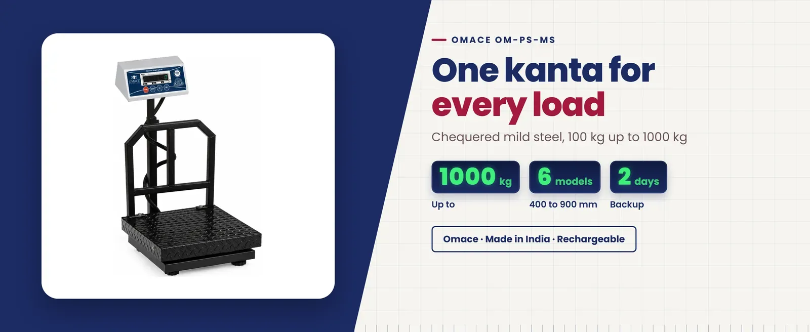 Omace Om-PS-MS platform kanta: Chequered mild steel, 100 kg up to 1000 kg
