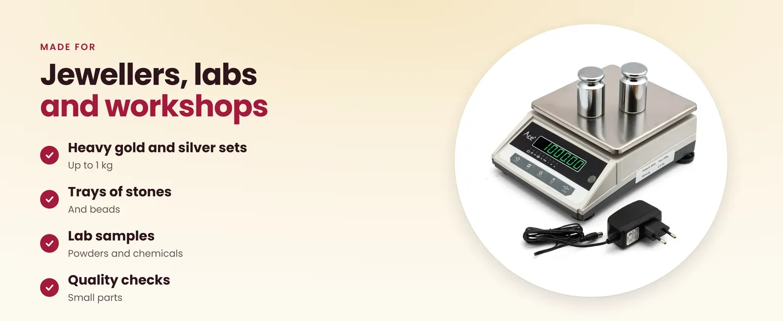 Precision weighing machine for heavy jewellery sets, stones, lab samples and quality checks