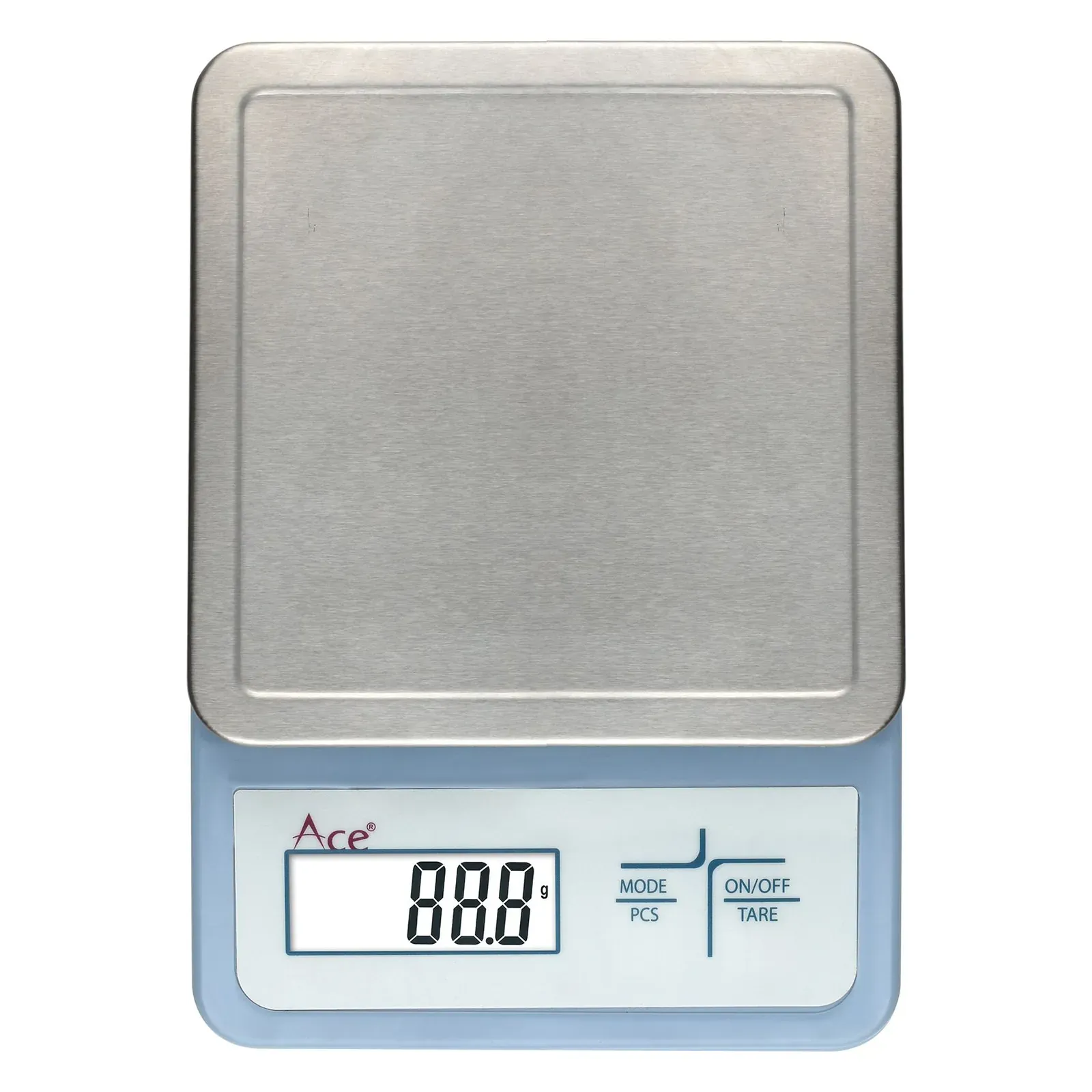 Ace KS-RE rechargeable weighing scale, top view of the backlit LCD